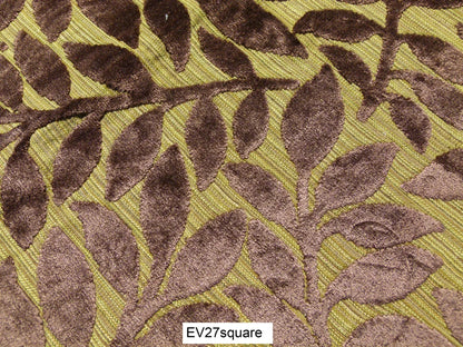Scalamandre Old World Weavers Argento Cut-Velvet Leaves in Fudge/Peridot Brown Green - Square 26"x26"