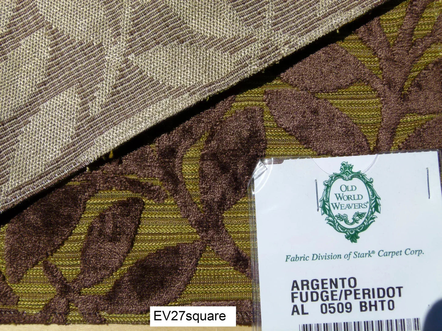 Scalamandre Old World Weavers Argento Cut-Velvet Leaves in Fudge/Peridot Brown Green - Square 26"x26"