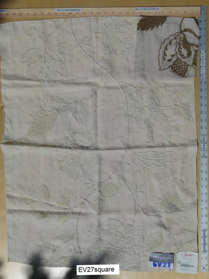 Scalamandre Fonthill Patna Ivory Embroidery Floral Linen White - Square 34"x26"