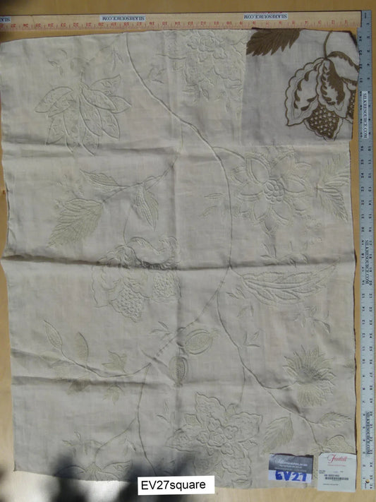 Scalamandre Fonthill Patna Ivory Embroidery Floral Linen White - Square 34"x26"