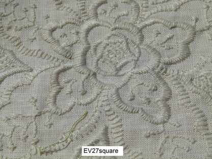 Scalamandre Fonthill Patna Ivory Embroidery Floral Linen White - Square 34"x26"