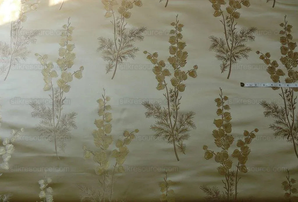 Schumacher 100% Silk Lampas Bell Flower "bone" Gold