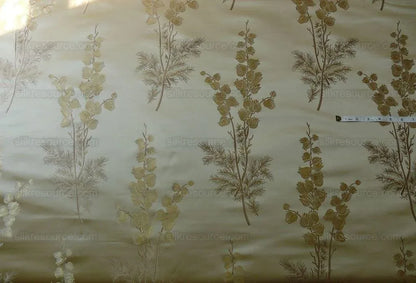 Schumacher 100% Silk Lampas Bell Flower "bone" Gold