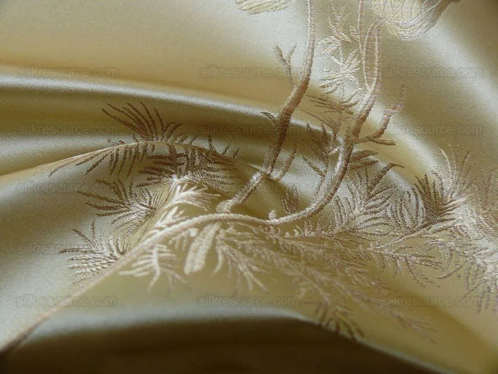 Schumacher 100% Silk Lampas Bell Flower "bone" Gold