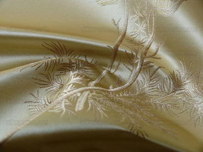 Schumacher 100% Silk Lampas Bell Flower "bone" Gold