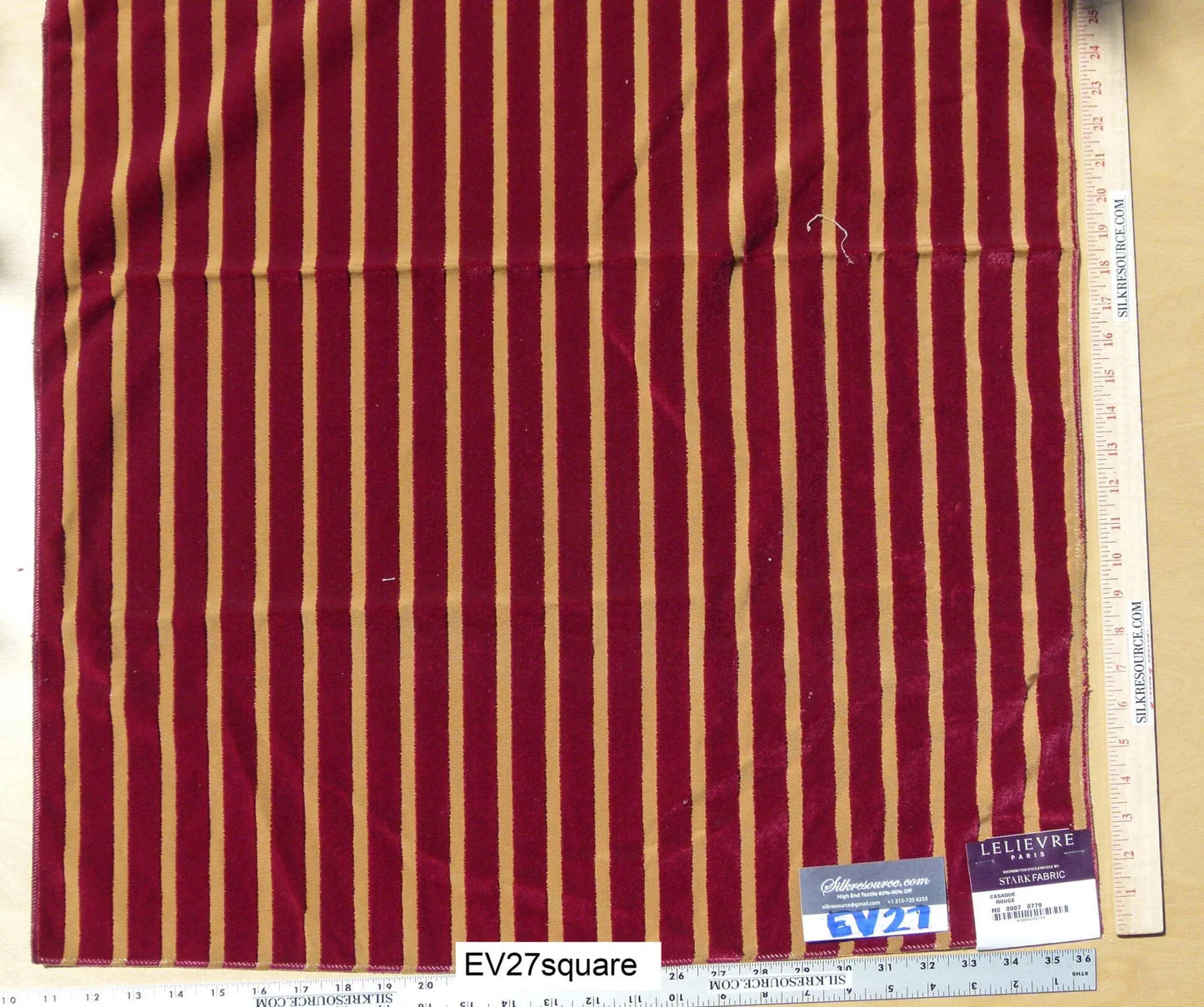 Scalamandre LELIEVRE Paris Casaque Rouge Stripe Cut Velvet Red and Beige - Square