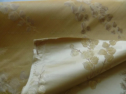Schumacher 100% Silk Lampas Bell Flower "bone" Gold