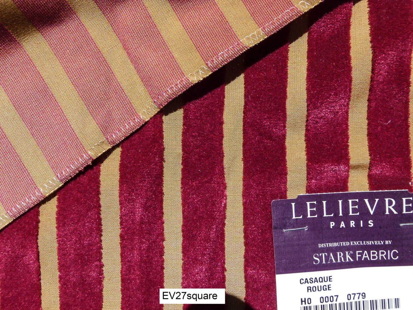 Scalamandre LELIEVRE Paris Casaque Rouge Stripe Cut Velvet Red and Beige - Square
