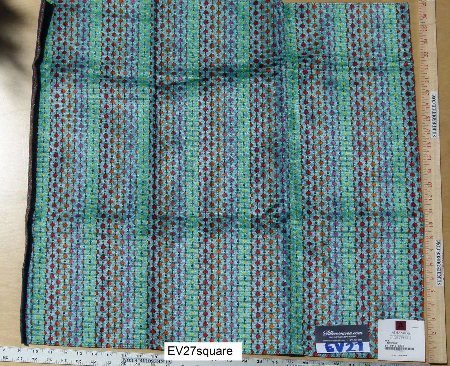 Scalamandre Alhambra Arik Blue/Multi Stripe Small Scale Texture - Square 26"x26"