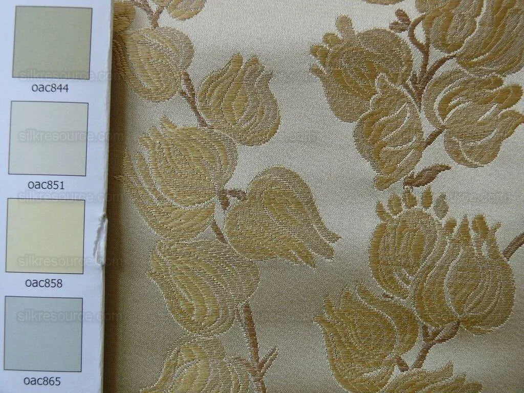 Schumacher 100% Silk Lampas Bell Flower "bone" Gold