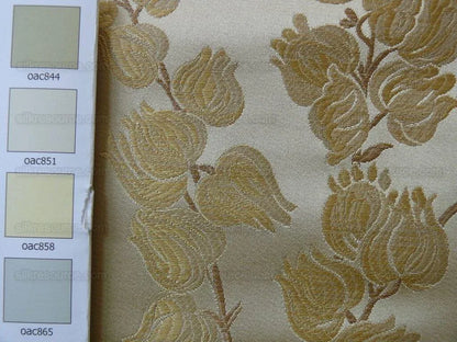 Schumacher 100% Silk Lampas Bell Flower "bone" Gold