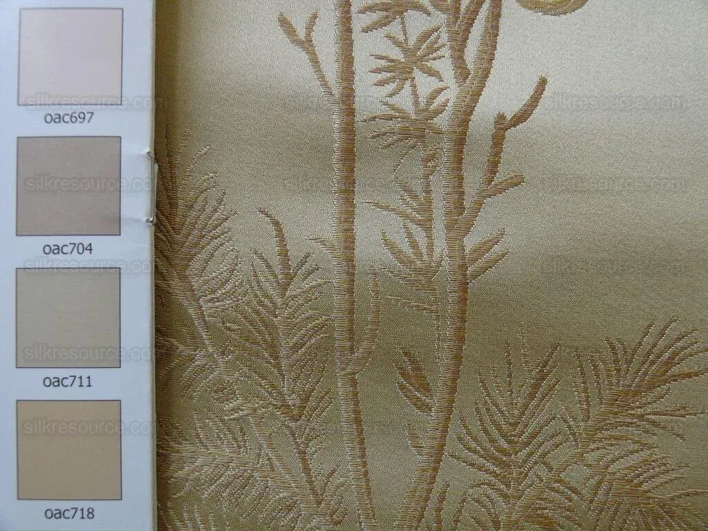 Schumacher 100% Silk Lampas Bell Flower "bone" Gold