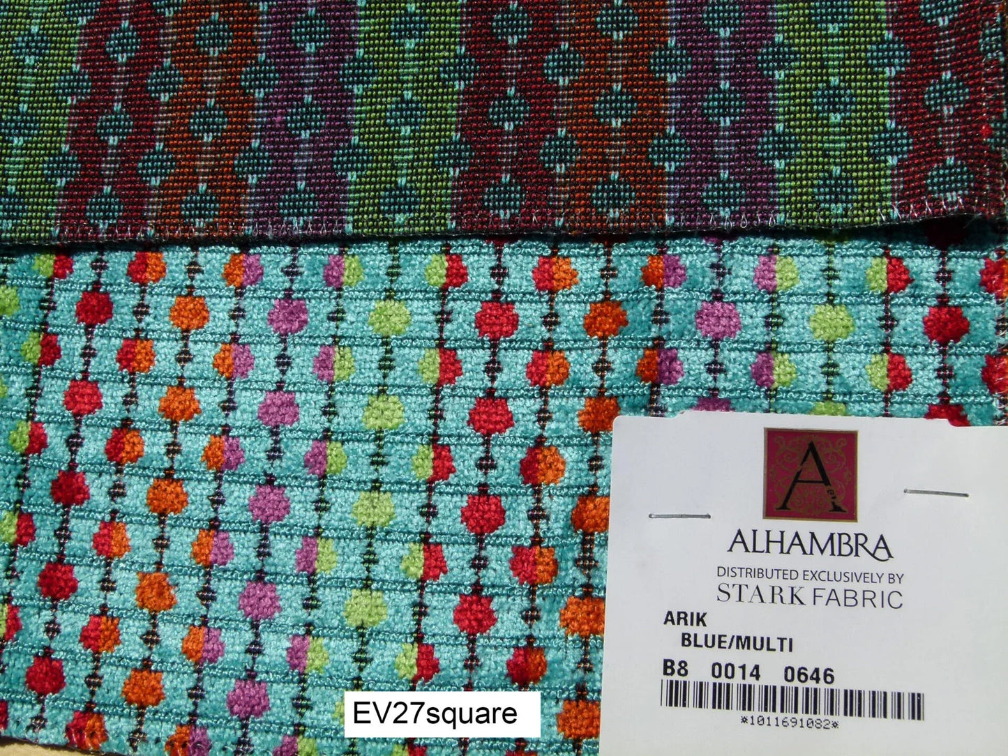 Scalamandre Alhambra Arik Blue/Multi Stripe Small Scale Texture - Square 26"x26"