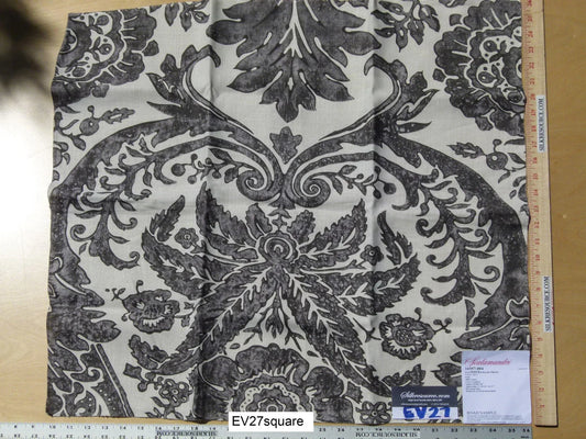 Scalamandre Luciana Damask Graphite Print Linen Ink Black -  Square 26"x26"