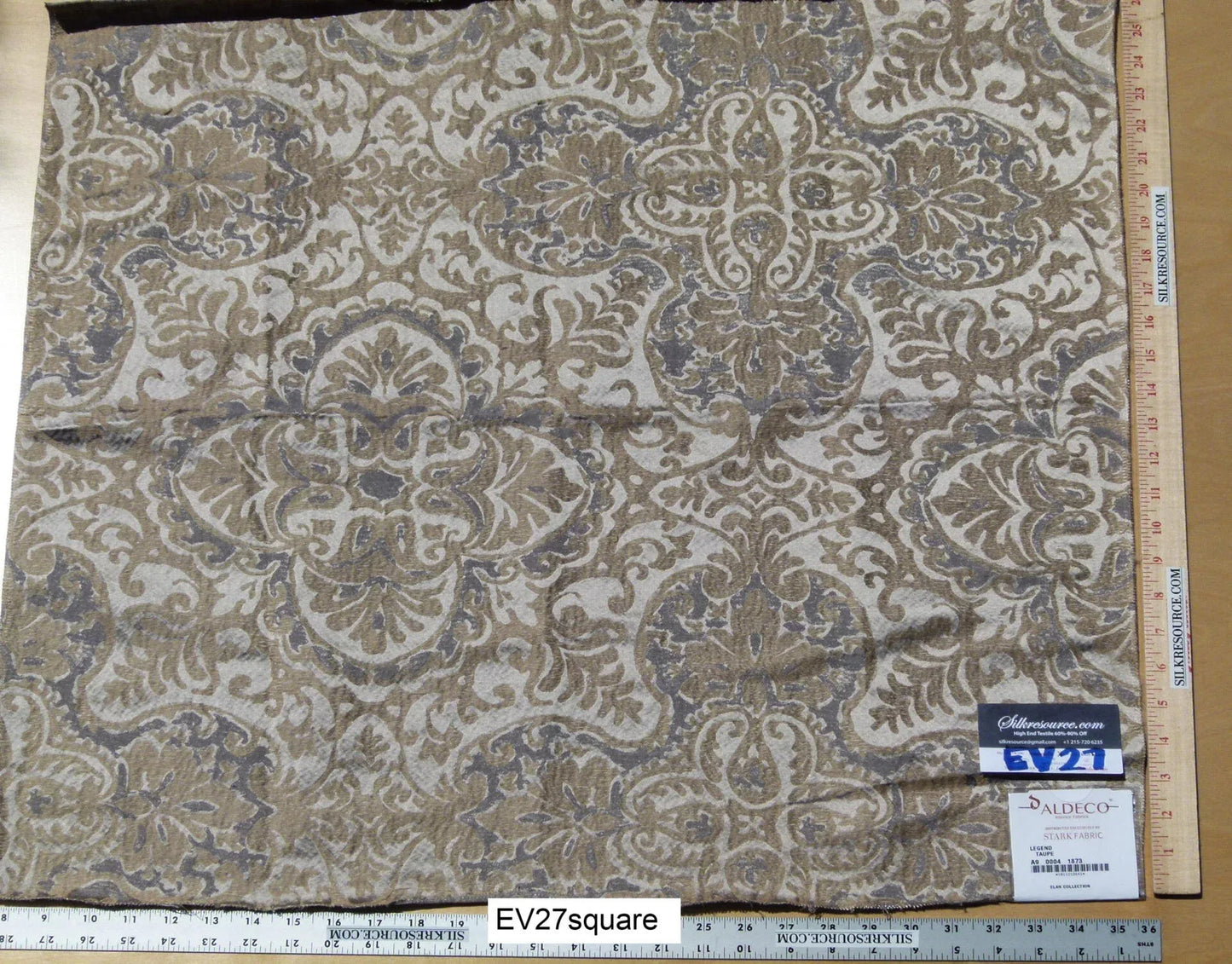 Scalamandre ALDECO Legend Taupe Damask - Brown/Square 26"x26"