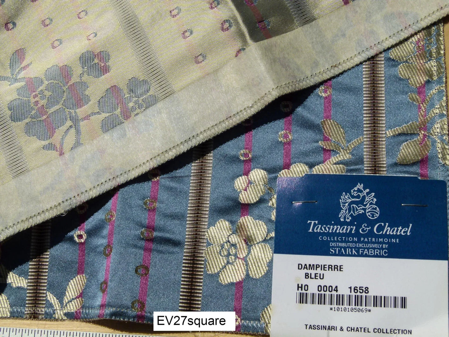 Scalamandre Tassinari &amp; Chatel Dampierre Bleu Floral Botanical Silk Stripe Blue - Square 26"x26"