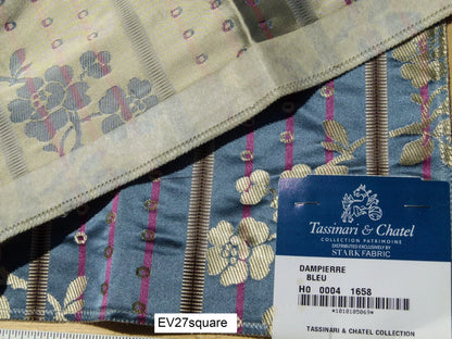 Scalamandre Tassinari &amp; Chatel Dampierre Bleu Floral Botanical Silk Stripe Blue - Square 26"x26"