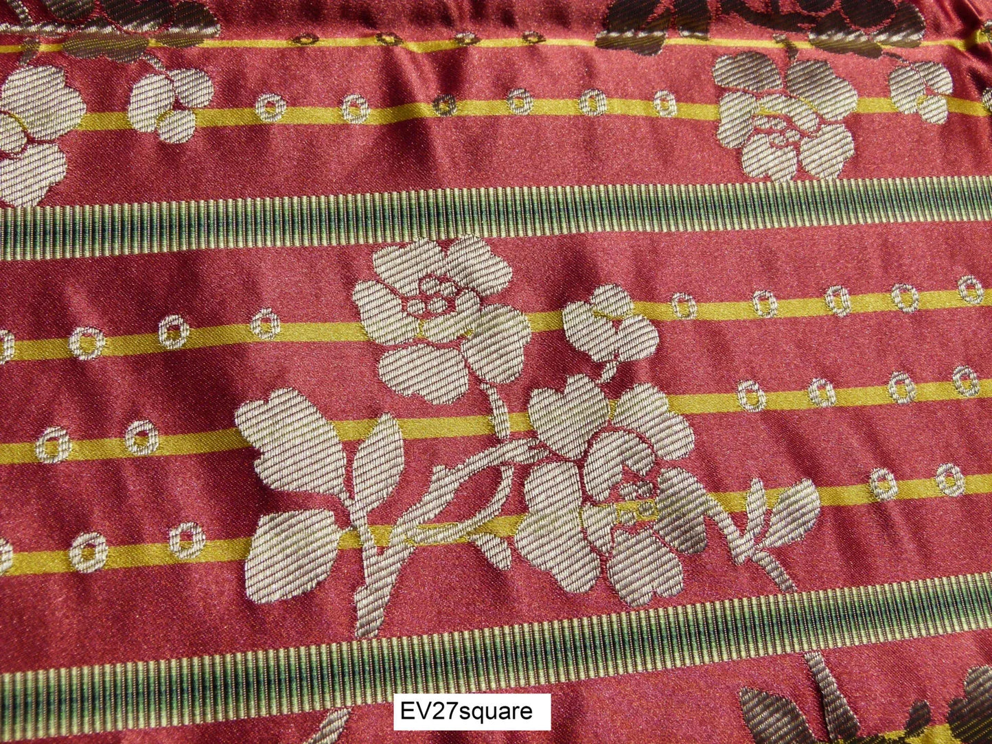 Scalamandre Tassinari &amp; Chatel France Dampierre Rouge Floral Botanical Silk Stripe Red - Square 26"x26"