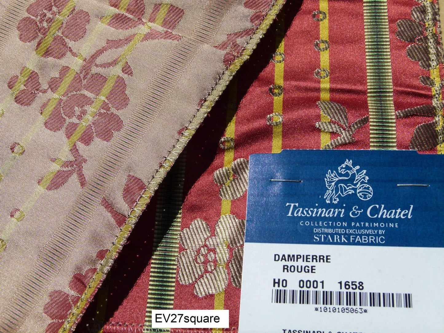 Scalamandre Tassinari &amp; Chatel France Dampierre Rouge Floral Botanical Silk Stripe Red - Square 26"x26"