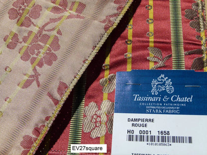 Scalamandre Tassinari &amp; Chatel France Dampierre Rouge Floral Botanical Silk Stripe Red - Square 26"x26"