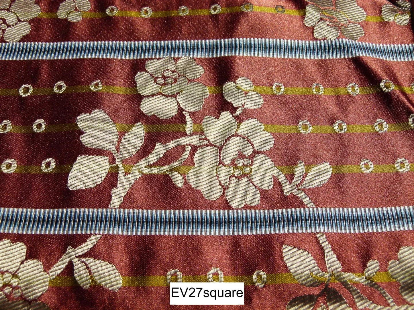 Scalamandre Tassinari &amp; Chatel Floral Botanical Silk Stripe - Deep Red, Square 26"x26"