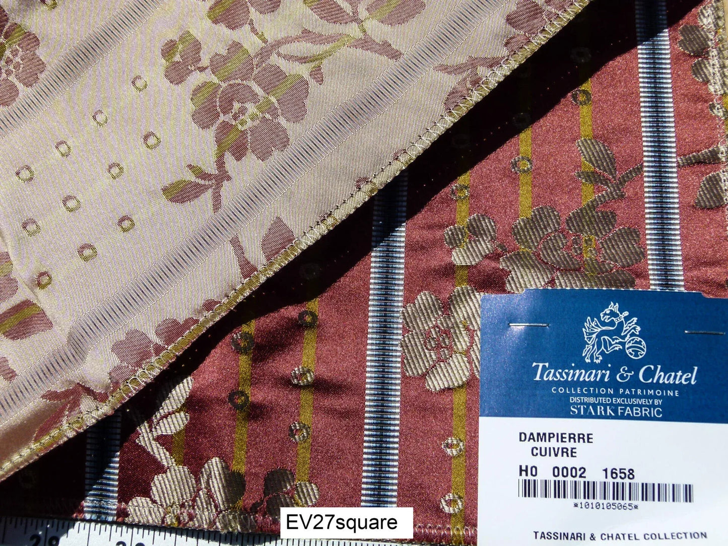 Scalamandre Tassinari &amp; Chatel Floral Botanical Silk Stripe - Deep Red, Square 26"x26"