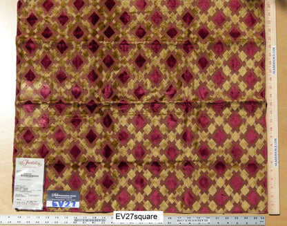 Scalamandre Fonthill Vivace Gold Red Velvet Diamond Ogee - Square 26"x26"