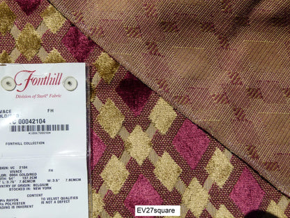 Scalamandre Fonthill Vivace Gold Red Velvet Diamond Ogee - Square 26"x26"