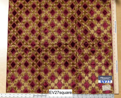 Scalamandre Fonthill Vivace Diamond Ogee - Gold Red Velvet Square 26"x26"