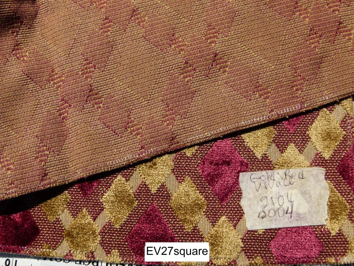 Scalamandre Fonthill Vivace Diamond Ogee - Gold Red Velvet Square 26"x26"