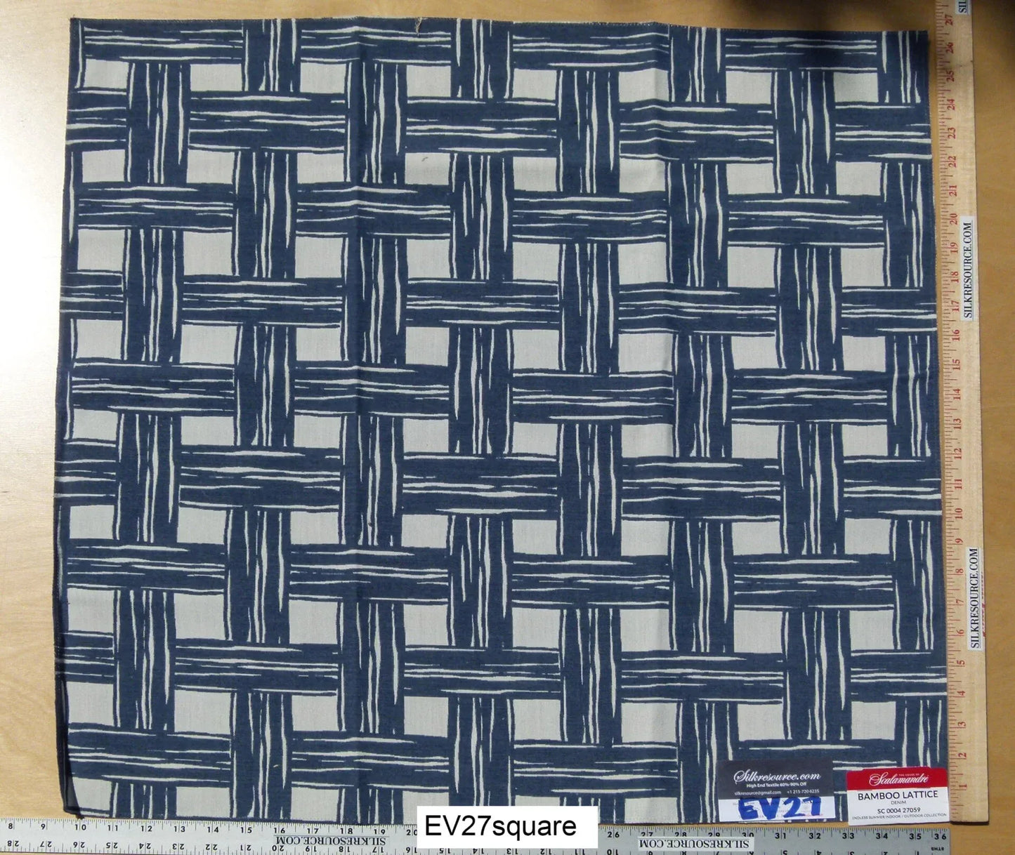 Scalamandre Bamboo Lattice Denim Blue White Fretwork Lattice - Square 26"x26"