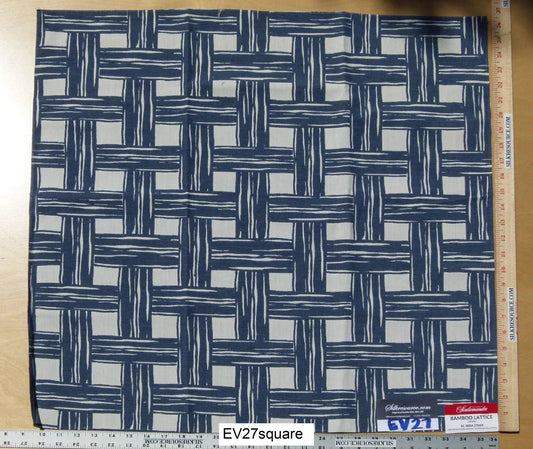 Scalamandre Bamboo Lattice Denim Blue White Fretwork Lattice - Square 26"x26"
