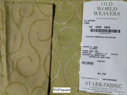 Scalamandre Old World Weavers La Spiro Lime Contemporary Olive Green - Square 26"x26"