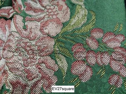 Scalamandre LELIEVRE Paris Silk Lampas Floral Green - Square  - Piece A 24"x26"