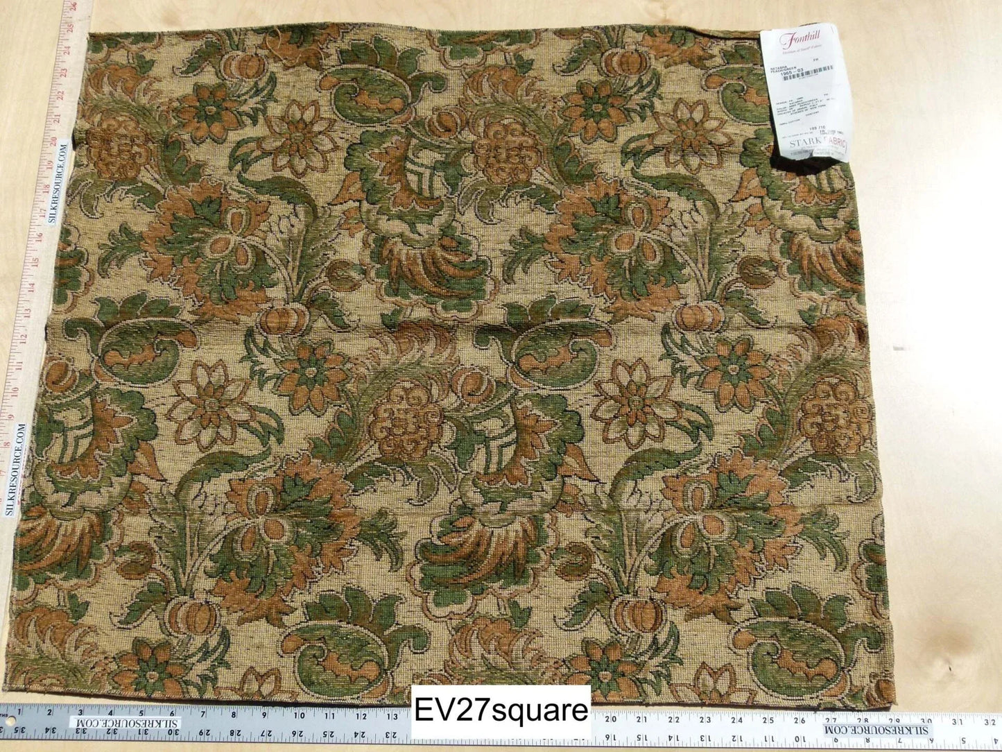 Scalamandre Fonthill Natasha Peach/Green Cotton Tapestry - Square 24 inchesx29 inches