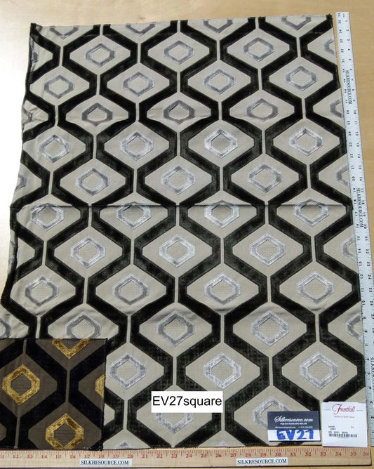 Scalamandre Fonthill Gavin Grey Viscose Velvet Geometric Diamond Black Beige - Square 36 Inchesx26 Inches