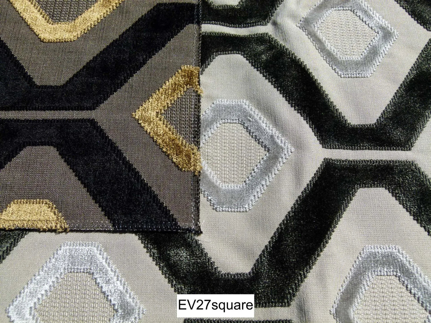 Scalamandre Fonthill Gavin Grey Viscose Velvet Geometric Diamond Black Beige - Square 36 Inchesx26 Inches