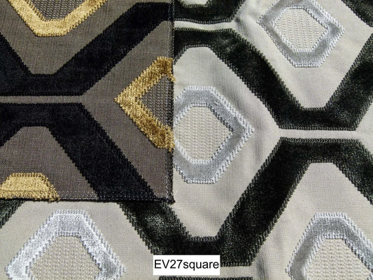 Scalamandre Fonthill Gavin Grey Viscose Velvet Geometric Diamond Black Beige - Square 36 Inchesx26 Inches