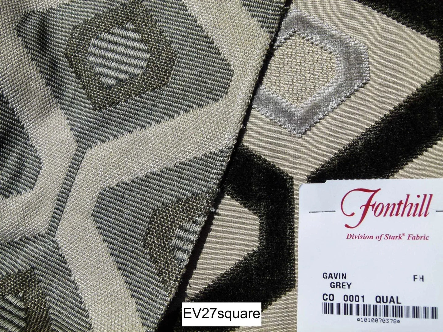 Scalamandre Fonthill Gavin Grey Viscose Velvet Geometric Diamond Black Beige - Square 36 Inchesx26 Inches