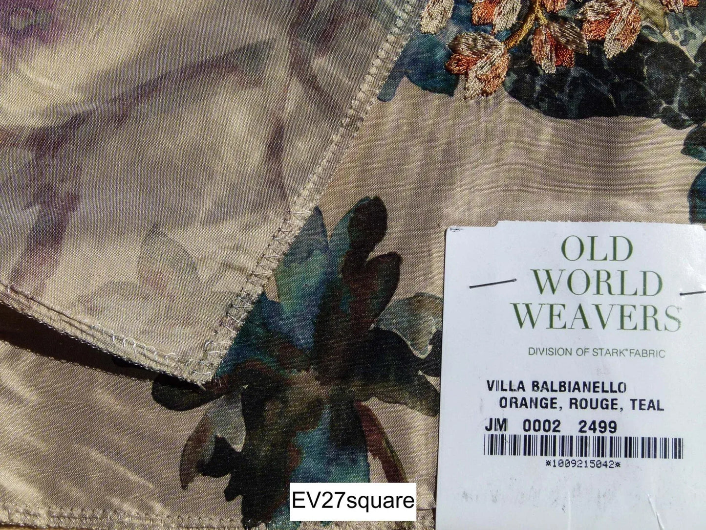 Square Scalamandre Old World Weavers Villa Balbianello Orange, Rouge, Teal, Brown - Square 26"x26"