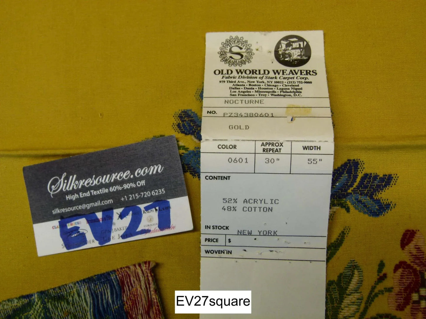 Scalamandre Old World Weaver Nocturne Gold Flower on Blue - Square 33" x 29"