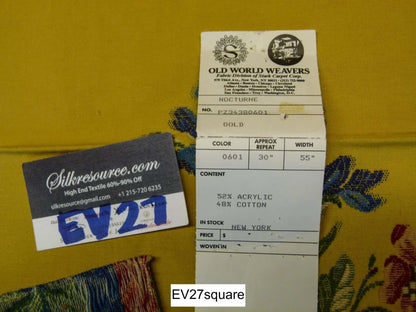 Scalamandre Old World Weaver Nocturne Gold Flower on Blue - Square 33" x 29"