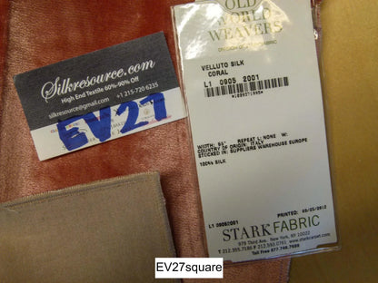 Scalamandre Old World Weavers Velluto Silk Coral Pink - Square 26" x 26"