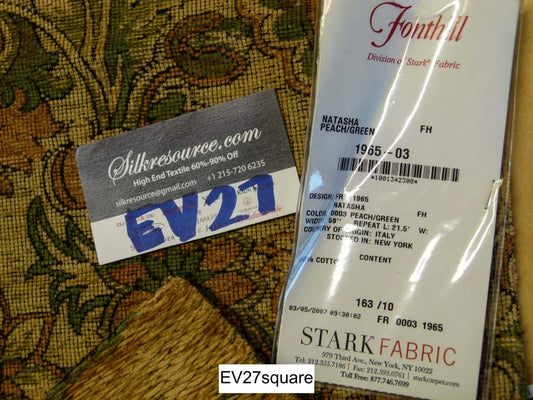 Scalamandre Fonthill Natasha Peach Green on Brown Cotton - Square
