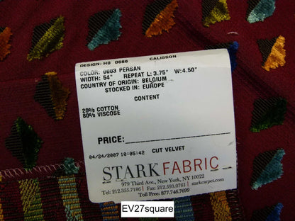 Scalamandre LELIEVRE Paris Calisson Persan Cut Velvet Diamond Red - Square 37 inches x 27 inches