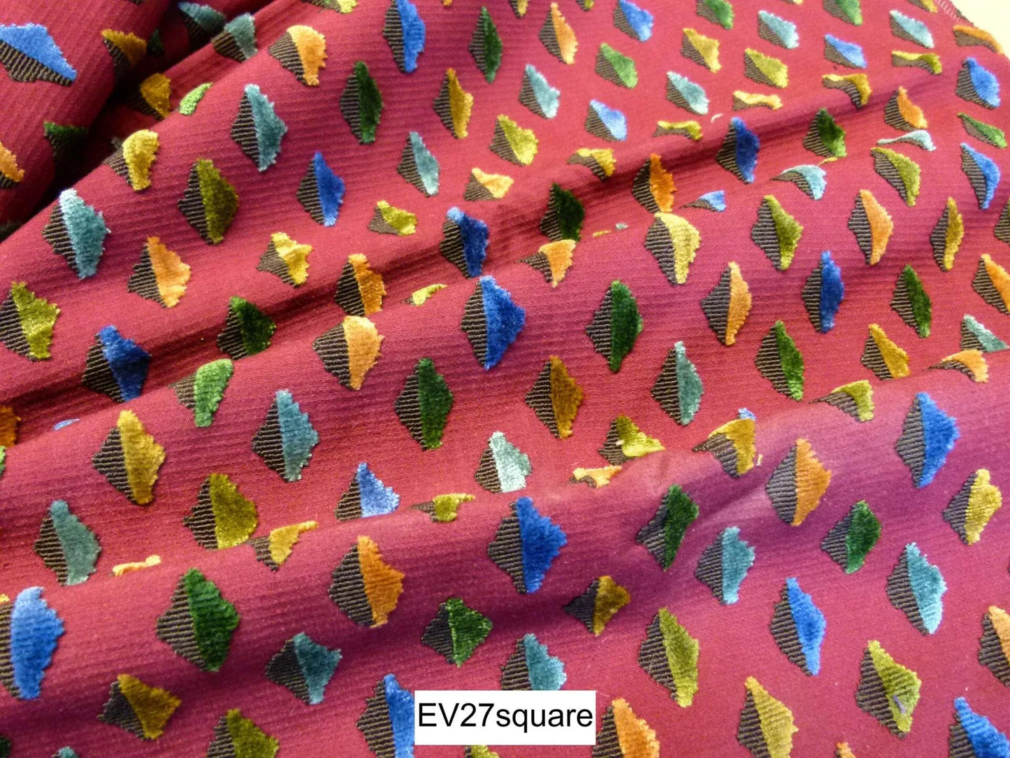 Scalamandre LELIEVRE Paris Calisson Persan Cut Velvet Diamond Red - Square 37 inches x 27 inches