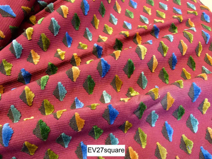 Scalamandre LELIEVRE Paris Calisson Persan Cut Velvet Diamond Red - Square 37 inches x 27 inches