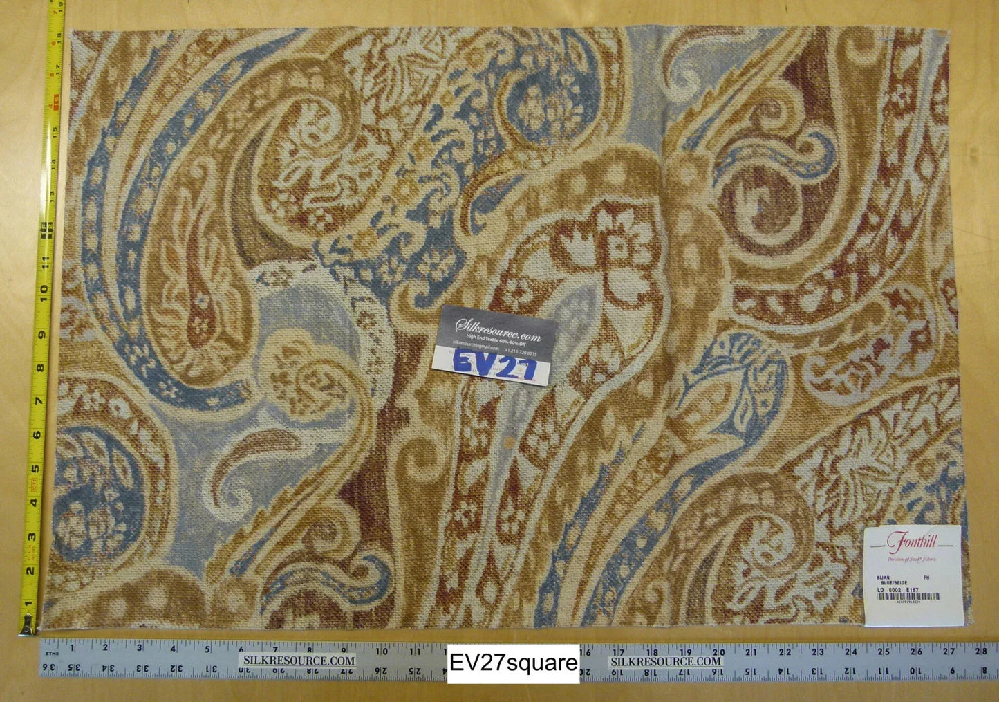 Scalamandre Fonthill Bijan Blue Beige Paisley Print Cotton - Square 18 inches x 27 inches
