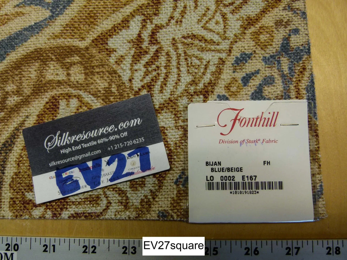 Scalamandre Fonthill Bijan Blue Beige Paisley Print Cotton - Square 18 inches x 27 inches