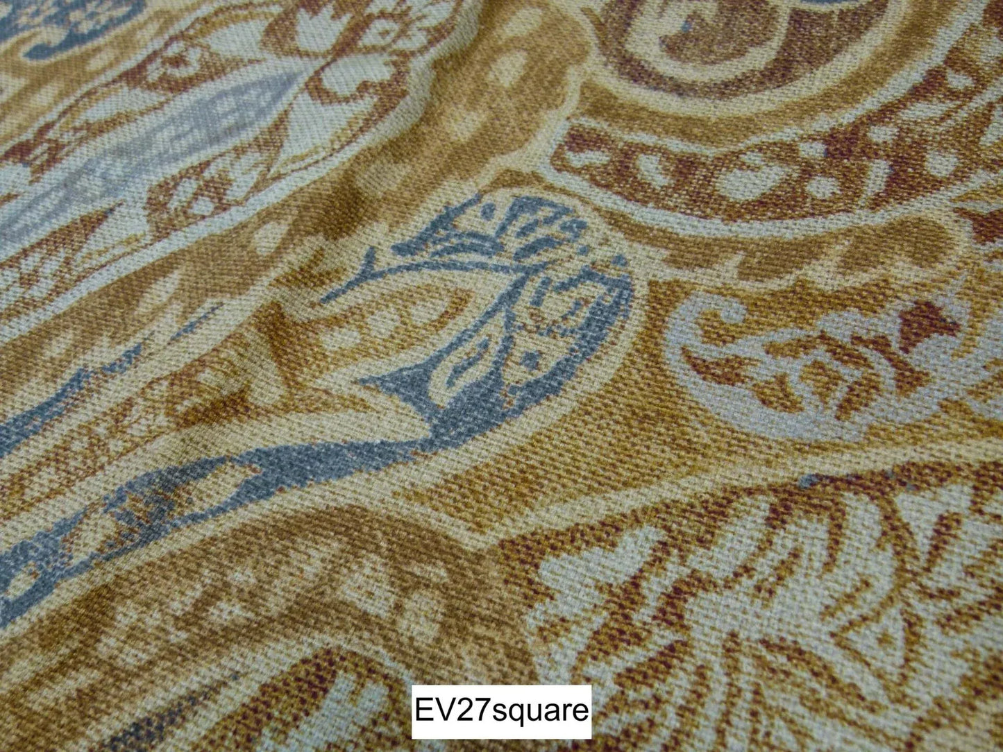 Scalamandre Fonthill Bijan Blue Beige Paisley Print Cotton - Square 18 inches x 27 inches